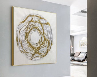 Pintura abstracta con pan de oro: arte mural texturizado de gran tamaño