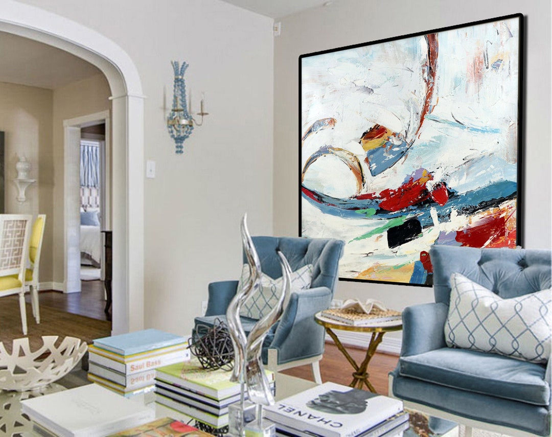 Large Canvas Art, Abstract Wall Art, Red White Painting, Large Modern