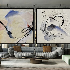 Set Of 2 Canvas Paintings. Large Canvas Painting. Original Large Wall Art. Extra Large Abstract Canvas Art Set Of Two Wall Art. White  W202