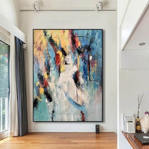 Grote abstracte kunst, extra groot schilderij grote abstracte textuur schilderij, extra grote kunst aan de muur voor woonkamer, kleurrijk schilderij W75