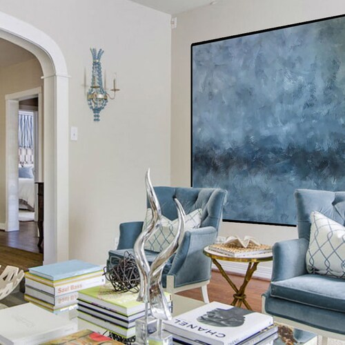 Original blue abstract art , Extra shops Large Abstract Painting,Abstract Canvas Painting Acrylic Hand Art, extra large modern art paintings W54
