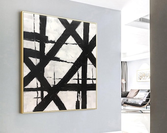 Black white Minimalist Painting,Black and white Painting, Large Abstract Painting, Black white abstract Art, White abstract Art W9