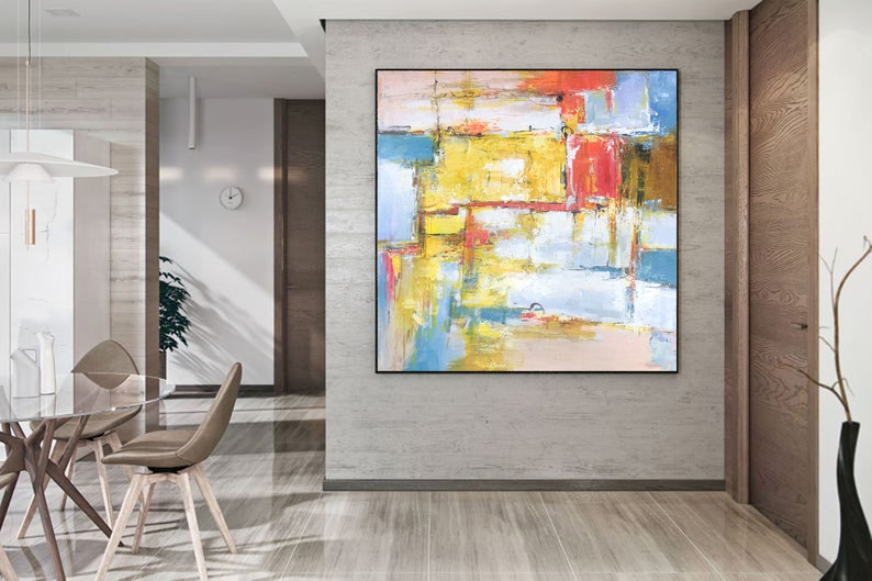 Gelbe und weiße Gemälde große Leinwand Kunst für Wohnzimmer - Etsy