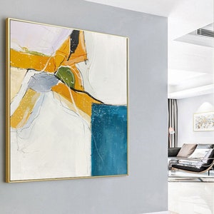 Modern abstract painting , Extra Large Abstract Painting,Abstract Canvas Painting Acrylic Hand Art, black white yellow abstract art W27