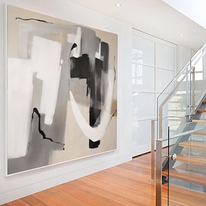 large modern art, black and white paintings, large canvas art for living room, extra large wall art, black white painting, abstract art W2