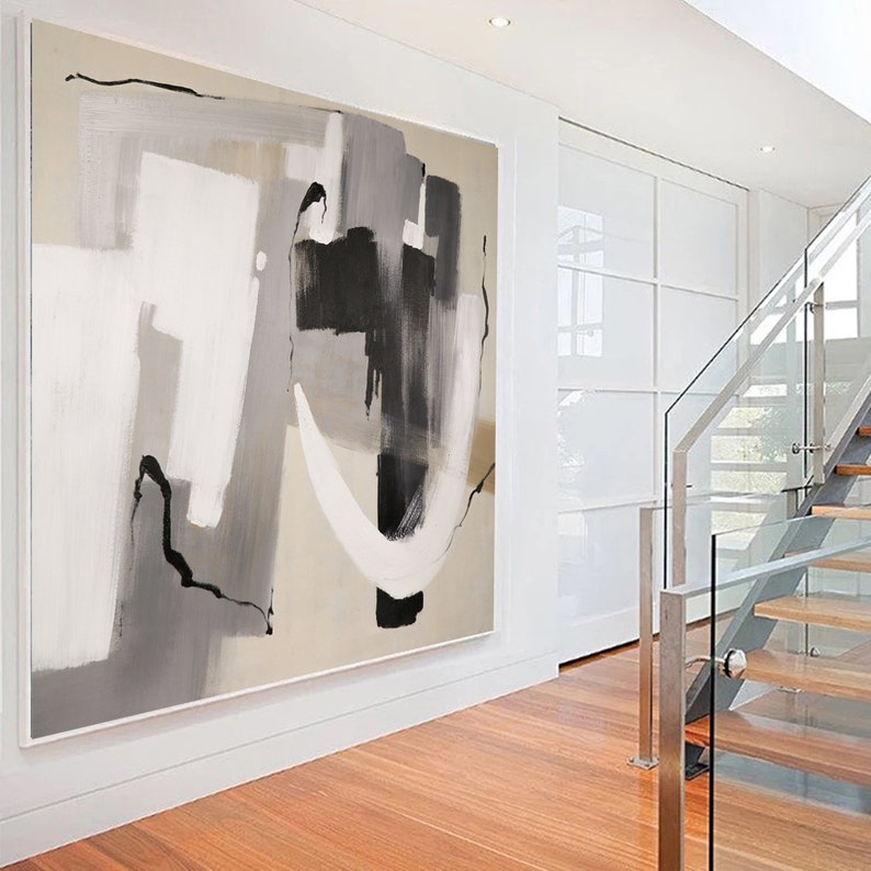 Large Modern Art Black and White Paintings Large Canvas Art Etsy