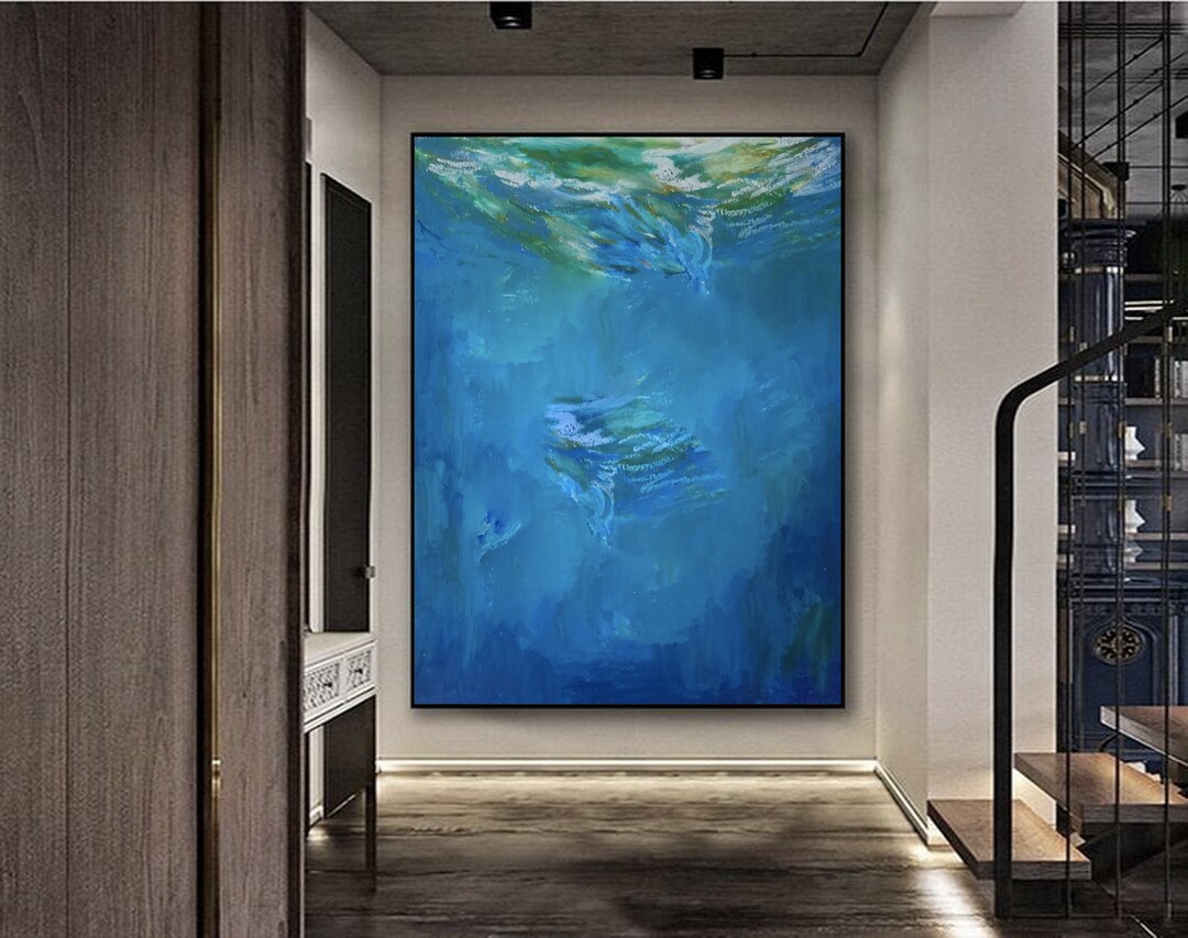 Extra Large Blue Abstract Seascape Painting – Modern Minimalist Canvas ...