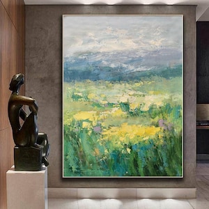 Arte murale extra large / Arte su tela di grandi dimensioni / Grande dipinto astratto originale / Dipinto verde / Grande dipinto a olio / Dipinto originale W81
