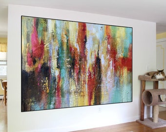 Extra Large Abstract Canvas Art | Modern Handmade Wall Painting | Original Contemporary Artwork for Office & Home Decor (W55)