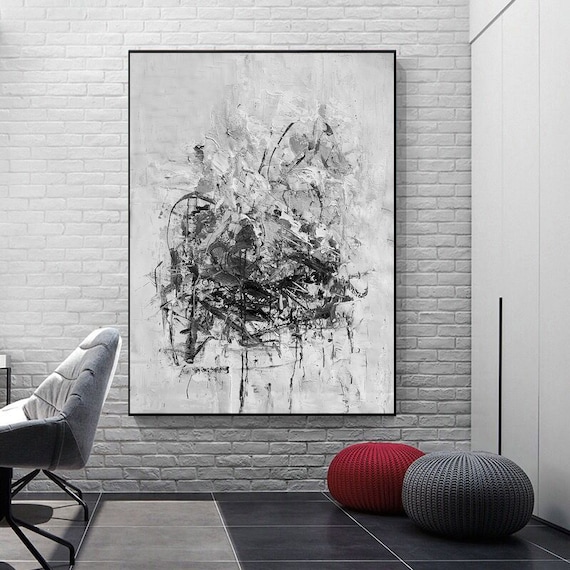 白黒絵画、白黒キャンバスアート、リビングルームの壁アート、現代