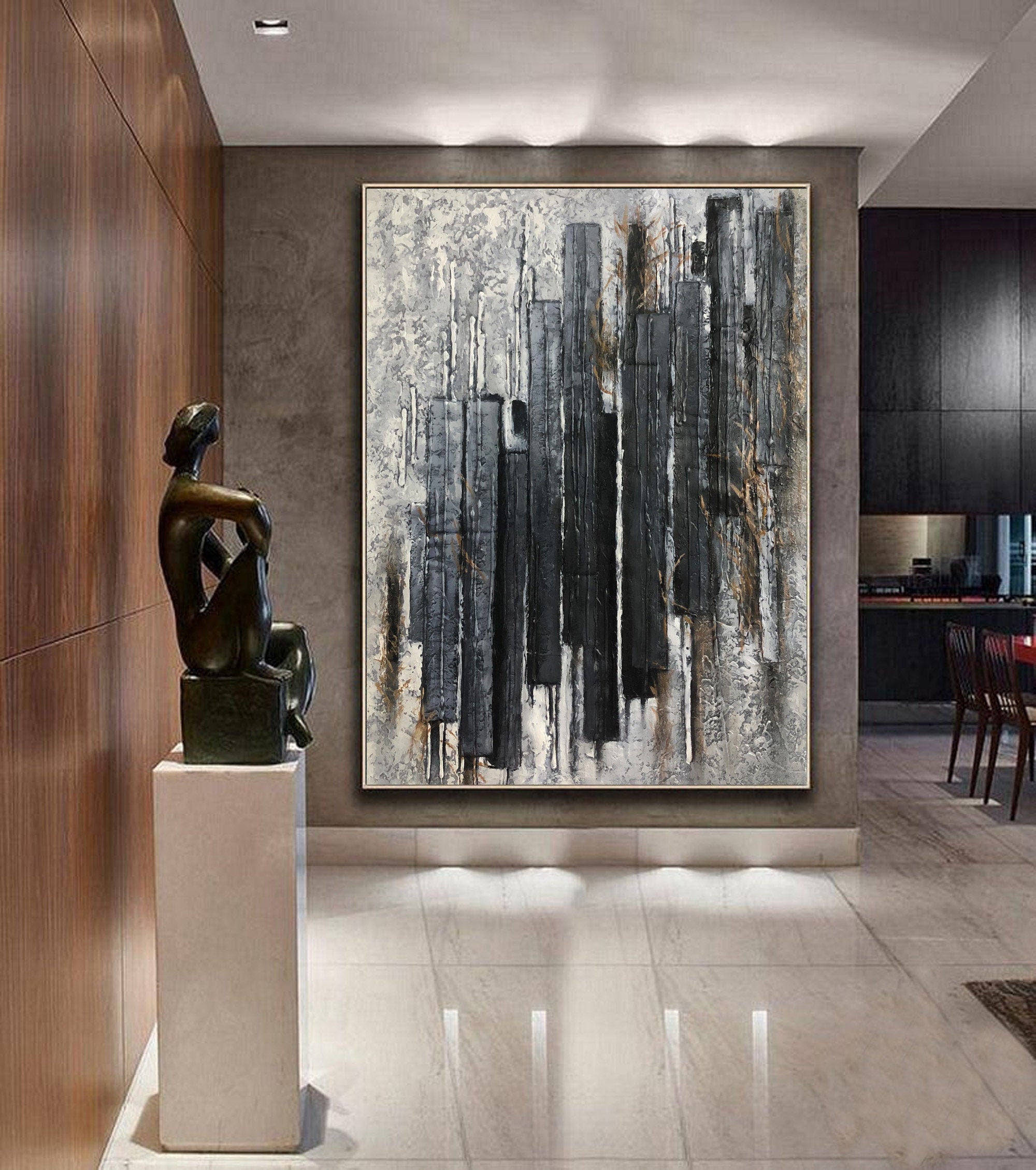 Large canvas wall art black painting black abstract wall | Etsy