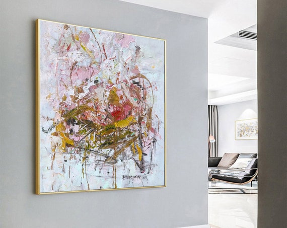 Large Abstract Painting Wall Large Canvas Art Hand Art Pink Wall Art Canvas Painting Wall art living room, wall art canvas W100