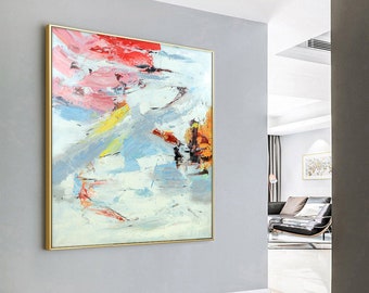 Pintura abstracta original, pintura abstracta minimalista, pintura roja y blanca, pintura abstracta de gran tamaño, arte abstracto, pintura contemporánea