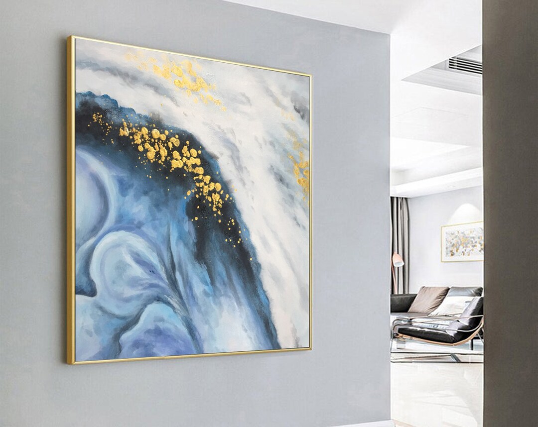 Extra Large Gold Leaf Abstract Painting – Modern Textured Canvas Wall ...