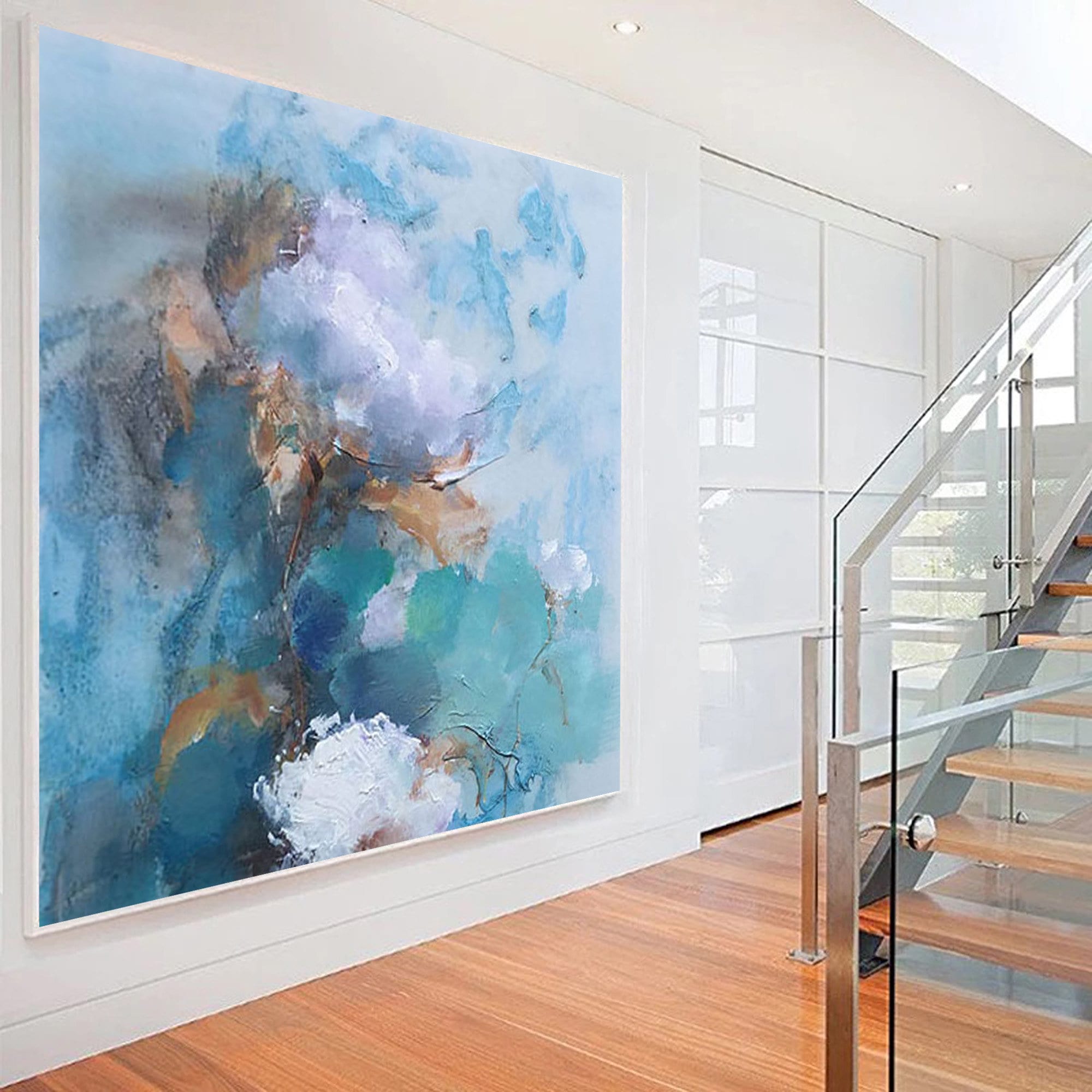 Abstrakte Leinwand-Wandkunst Blau-grau – 101 X 50 Cm, 3D-Struktur, Fertig Zum Aufhängen, Für Wohnzimmer & Schlafzimmer