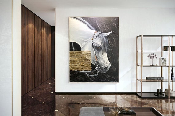 Oversized Abstract Horse Painting – Modern Acrylic Canvas Wall Art, Large Contemporary Equestrian Artwork W184