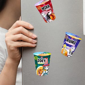 K-Pop Demon Hunters Instant Noodle Cup Magnets RUMI,ZOEY, and MIRA- 3 (4x5in) Matte Surface