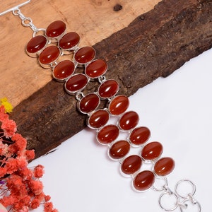 Natural Carnelian Bracelet 925 Sterling Silver Bracelet Carnelian Stone Bracelet Statement Bracelet Handmade Bracelet Birthday Gift For Her