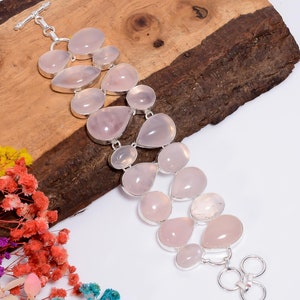 Rose Quartz Bracelet, Pink Quartz Bracelet, 925 Sterling silver Bracelet, Handmade Silver Bracelet, Pink Round Stone Bracelet, Gift for Her