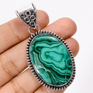 Malachite Pendant With Silver Chain Necklace 925 Sterling Silver Pendant Necklace Malachite Gemstone Pendant Handmade Pendant Jewelry Gifts