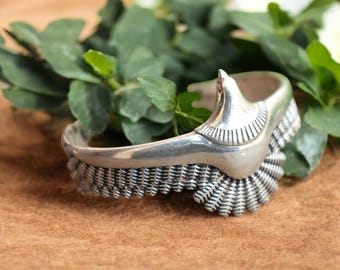 925 Sterling Silver Bangle, Eagle Bangle, Birds Feather Design Bangle, Cuff Bangle, Unique Jewelry, Statement Bangle, Birthday Gift