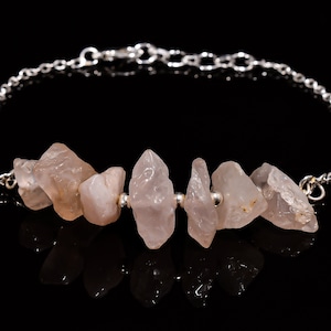 Rose Quartz Handmade Bracelet, Gemstone Bracelet, Raw Pink Quartz, Silver Chain Bracelet, Wire Wrap Bracelet, Summer Jewelry