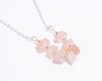 Natural Rose Quartz Gemstone Necklace, Raw Gemstone Necklace, Chipstone Silver Necklace, Rose Quartz Gemstone, Pink Quartz Gemstone Necklace