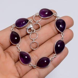 Amethyst Bracelet, 925 Sterling Bracelet, Purple Amethyst Jewelry, Adjustable Silver Bracelet, Gemstone Bracelet, Handmade Jewelry Gift