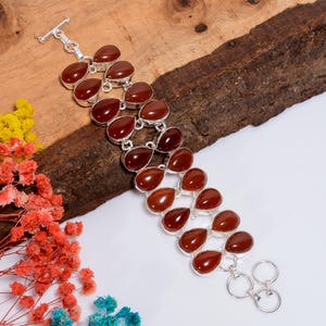 Carnelian Bracelet 925 Sterling Silver Bracelet Handmade Bracelet Statement Bracelet Carnelian Gemstone Bracelet Silver Jewelry Gift for Her