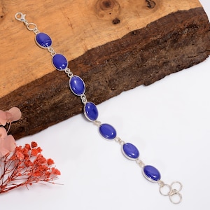 Lapis Lazuli Bracelet 925 Sterling Silver Bracelet Lapis Lazuli Gemstone Bracelet Handmade Silver Bracelet Statement Bracelet Gift For Her
