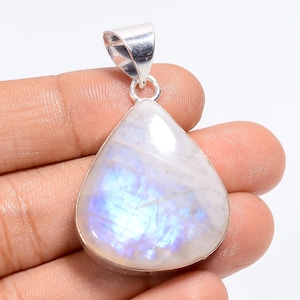 Rainbow Moonstone Pendant, Moonstone Silver Pendant, Pear Stone Pendant, 925 Sterling Silver Pendant, Gemstone Pendant, Long Pendant