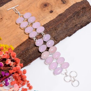 Rose Quartz Bracelet, Pink Quartz Bracelet, 925 Sterling silver Bracelet, Handmade Silver Bracelet, Pink Oval Stone Bracelet, Gift for Her