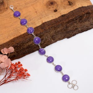 Charoite Gemstone Bracelet 925 Sterling Silver Bracelet Charoite Bracelet Handmade Statement Bracelet Charoite Jewelry Valentines Day Gift