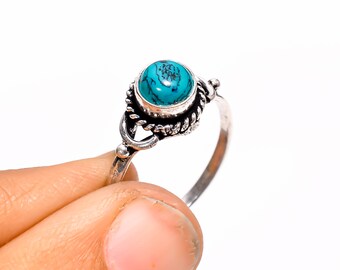 925 Silver Turquoise Ring, Blue Turquoise Gemstone Ring, Designer Ring, Handmade Turquoise Ring, Oxidized Silver Ring, Gift Ring For Woman