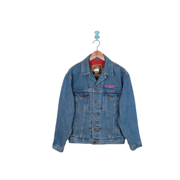 Vintage 90s Jeansjacke in Blau Gefüttert Denim Blouson Übergangsjacke Frühling 80s 90s Damen Size S-M