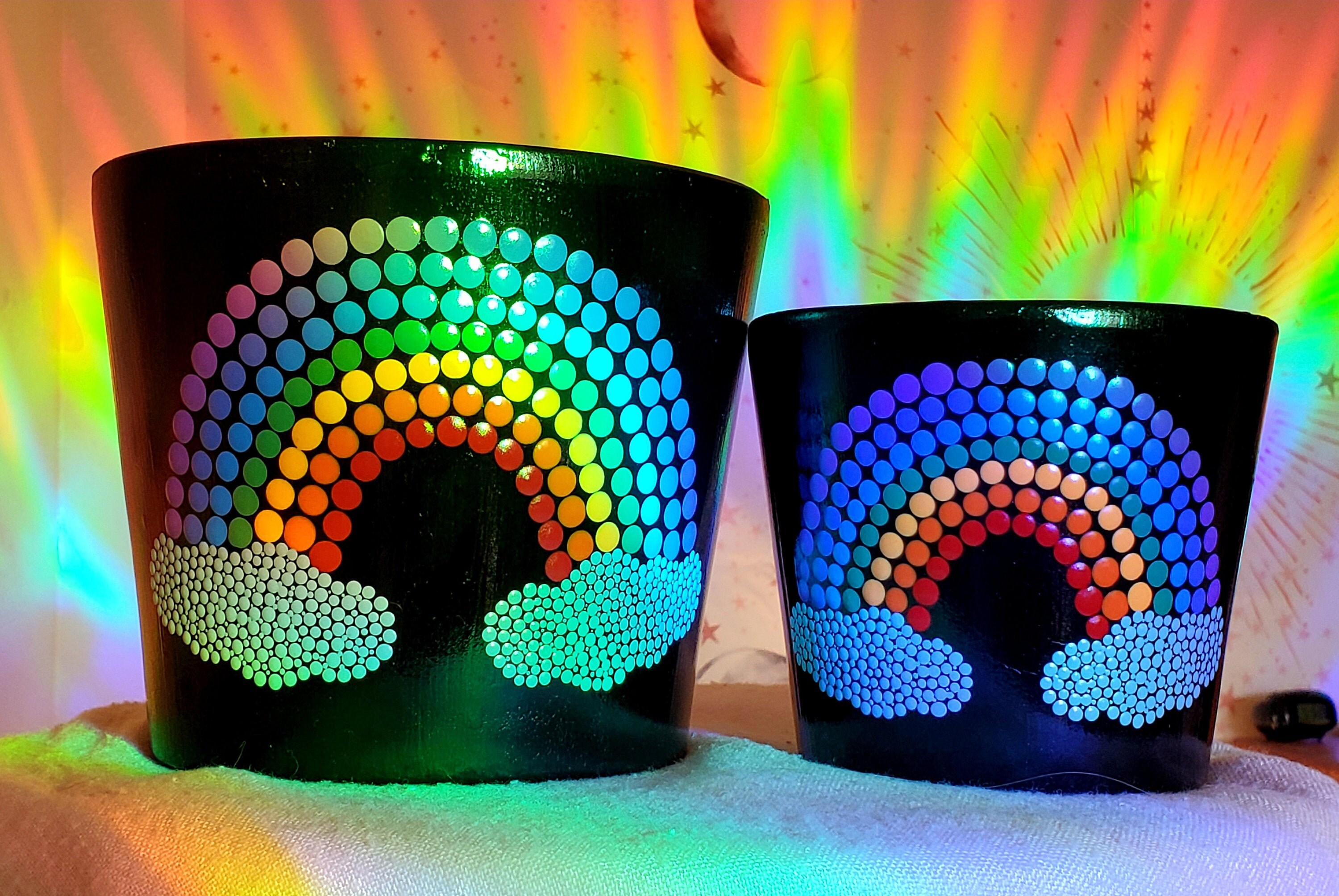 Rainbow Hand Painted Pot // Pot with Drainage // PRIDE Dot Art Etsy