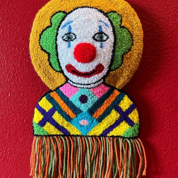 Colorful Clown Saint | Punch Needle Embroidery Artwork | Geometric Portrait | 3D Home Decor | Fun Wall Hanging | Art Gift