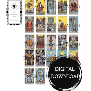 Mini Rider Waite Tarot Cards – Printable Digital Download PDF, 78 Card Set for Spell Bottles, Bullet Journals, Scrapbooking,  DIY Decks, BOS