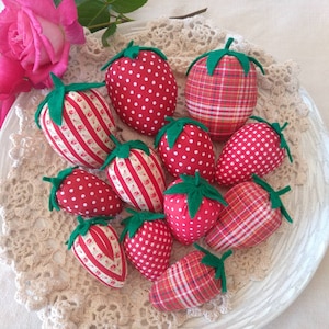 Set of 3 STRAWBERRIES for Baskets or Tier Trays - Handmade Farmhouse Soft Fake Strawberries
