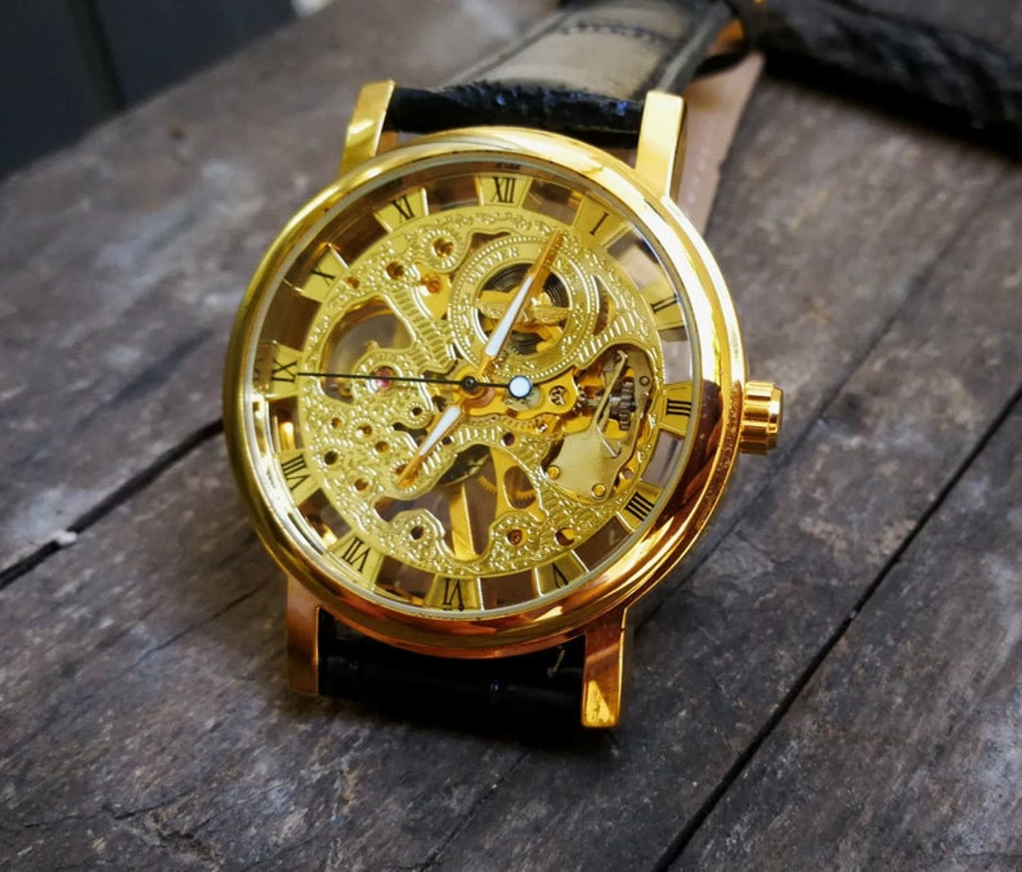 Mens Luxury Skeleton Watch Retro Design with Mechanical Etsy