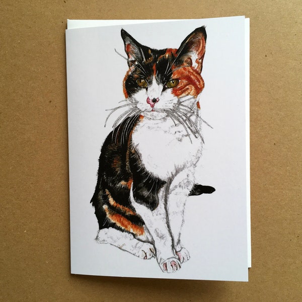 Cat Card, Cat Greeting Card, Cat Birthday Card, Calico Cat Card, Tortoise Shell Cat Card, Art Card, Blank Inside Cat Card, Watercolour Cat