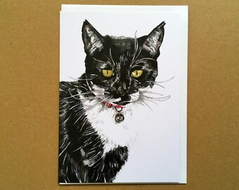 Tuxedo Cat Greeting Card, Blank Inside