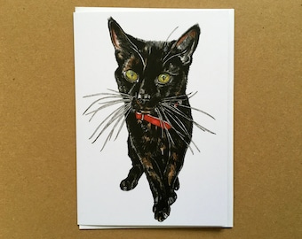 Cat Card, Cat Greeting Card, Black Cat Birthday Card, Good Luck Card, Card For Cat Lovers, Blank Inside Card, Halloween Card, Black Cat Card