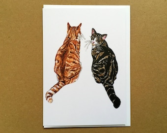 Carte chat, Carte de voeux chat, Carte d'anniversaire de chat, Carte d'art, Carte de voeux aquarelle, Carte pour les amoureux des chats, Carte intérieure vierge, Carte Chat tigré