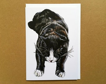 Tuxedo Cat Card: Fine Art Watercolor Greeting Card Blank Inside