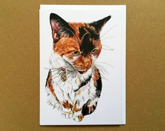 Cat Card, Cat Greeting Card, Cat Birthday Card, Fine Art Card, Card For Cat Lovers, Blank Inside Card, Calico Cat Card, Tortoise Shell Cat