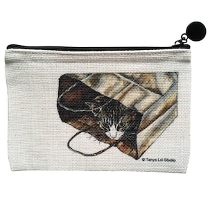Katzenbeutel, Katzenliebhaber Geschenk, getigerte Katze Geschenk, kleine Reißverschluss Tasche, Katzen Portrait Geschenk, Katzen Kunst Geschenk, Katzentasche, getigerte Katze