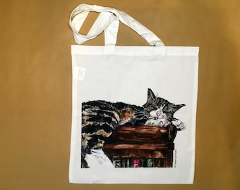 Lightweight Cat Tote Bag, Eco Friendly Tote Bag, Tote Bag For Cat lovers, Cat Book Bag, Cat Lovers Gift, Cat shopping Bag, Tabby Cat Bag