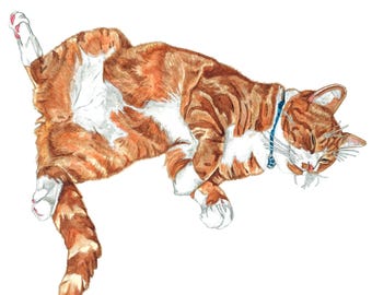Ginger Cat Art Card, Blank Inside