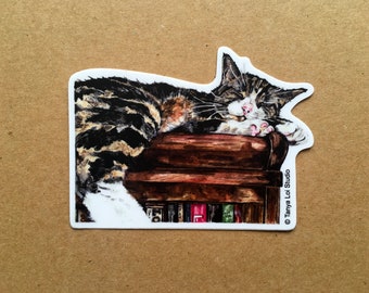 Tabby Cat Vinyl Sticker, Cat Vinyl Sticker, Tabby Cat Laptop Sticker, Small Vinyl Cat Sticker, Art Sticker, Book Lovers Vinyl Sticker, Cats